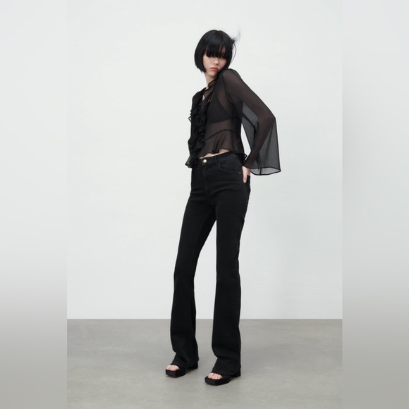 Zara Semi Sheer Blouse With Ruffles - Picture 1 of 4